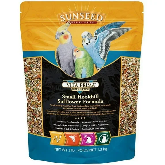 Sunseed SunScription Vita Safflower Vitamin and Electrolyte Blend Hookbill or Small Parrot Bird Food – 25 Lbs