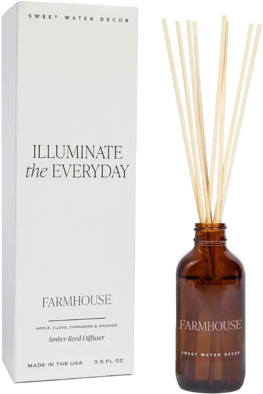 Sweet Water Decor Farmhouse Amber Reed Diffuser Set | Apple, Orange, Pumpkin, Fall Scented Reed Diffusers | Housewarming Gifts | Air Fresheners | Autumn Scents | Aromatherapy
