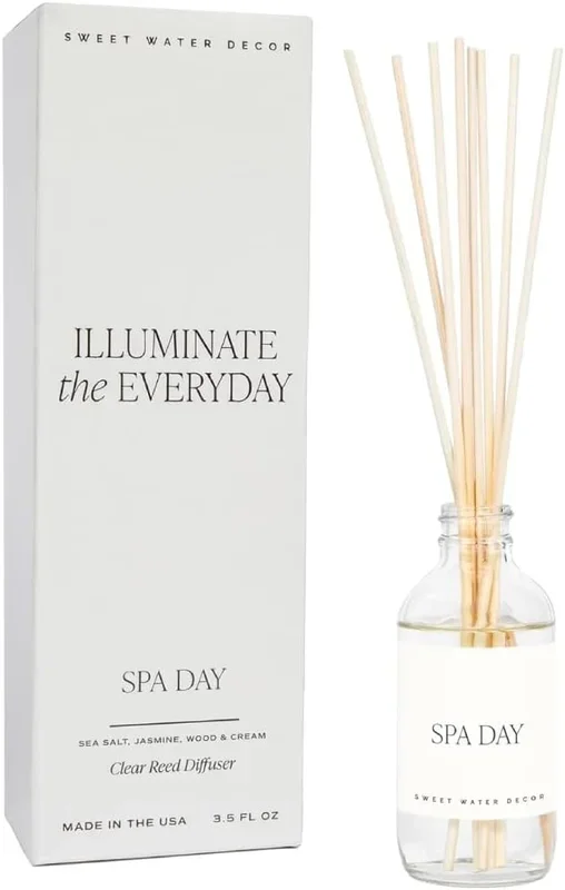 Sweet Water Decor Spa Reed Diffuser Set – Sea Salt, Wood, and Cream Scented Reed Diffuser for Home – Home Freshener Diffuser with Sticks – Long Lasting Fragrance, Made in The USA