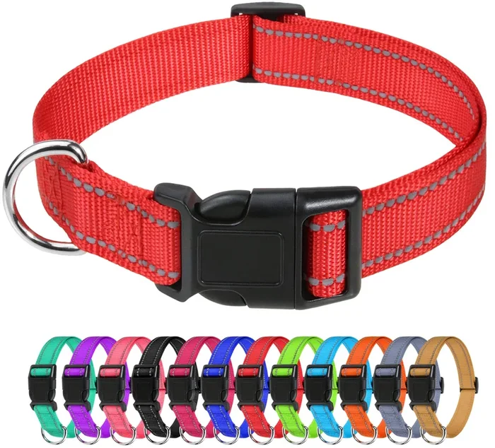 Tagme Reflective Nylon Dog Collars, Adjustable Classic Dog Collar With Quick Release Buckle For Extra Small Dogs, Red 5/8′ Width
