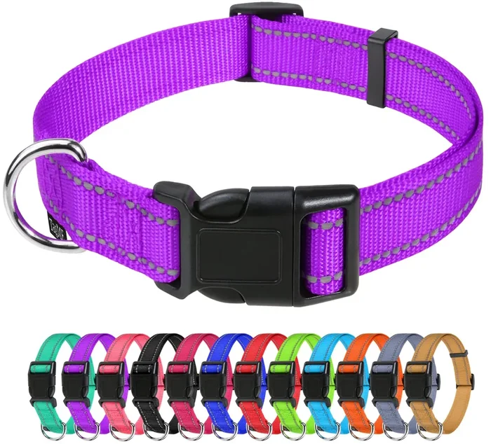 Tagme Reflective Nylon Dog Collars, Adjustable Classic Dog Collar With Quick Release Buckle For Extra Large Dogs, Purple, 1¼’ Width