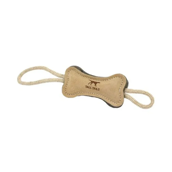 Tall Tails Natural Leather Bone Tug Dog Toy 16″