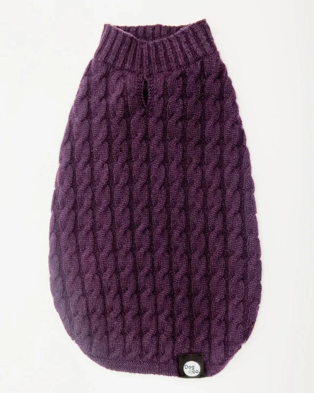 The Topo Cashmere Cable Knit Dog Sweater in Blackcurrant