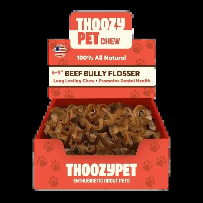 ThoozyPet USA-Sourced Beef Bully Flosser Dog Chews 6-9″ 15ct