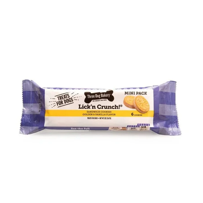 Three Dog Bakery Lik’n Crunch Golden Cookies with Vanilla Filling Crunchy Dog Treats – Mini Pack – 2 Oz – Case of 12 – 2 Pack