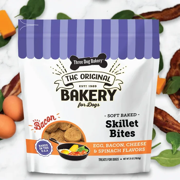 Three Dog Bakery Quiche Bites Eggs Bacon Cheese and Spinach Soft Baked and Chewy Dog Treats – 25 Oz – Case of 4
