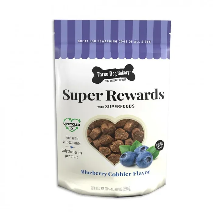 Three Dog Bakery Super Rewards Blueberry Cobbler Soft and Chewy Training Dog Treats – 5 Oz – Case of 12
