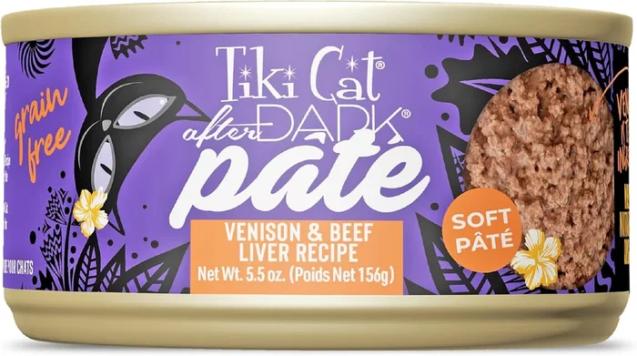 Tiki Cat After Dark Soft Pate Grain-Free Venison and Beef Liver Adult Canned Cat Food – 5.5 Oz – Case of 8