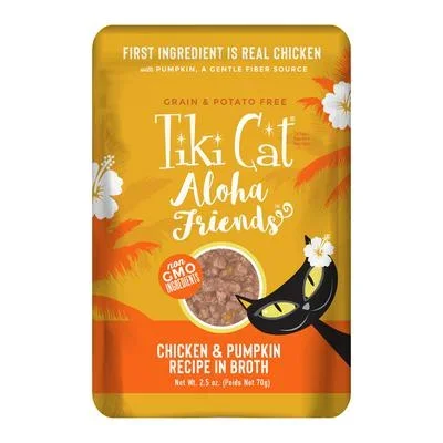 Tiki Cat Aloha Friends Grain-Free Chicken and Pumpkin Puree Wet Cat Food Pouch – 2.5 Oz – Case of 12