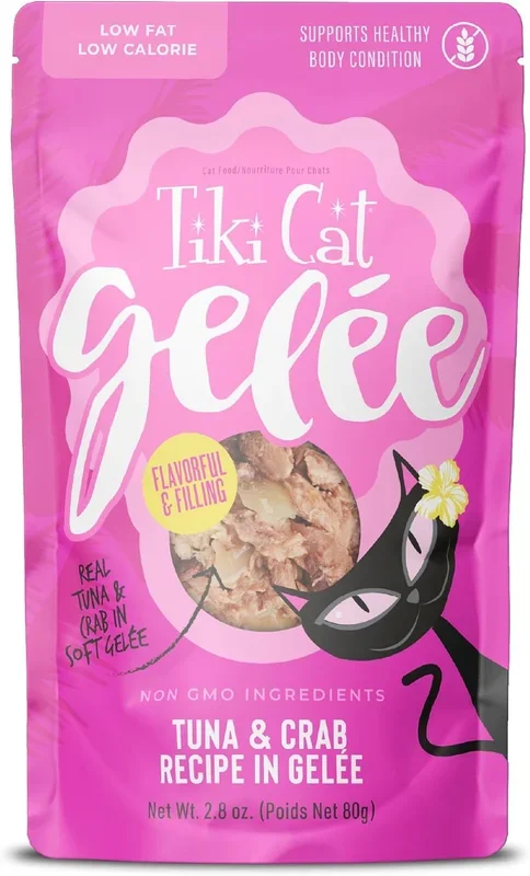 Tiki Cat Gelee Low-Fat Tuna and Crab in Gelee Recipe Wet Cat Food Pouch – 2.8 Oz – Case of 12
