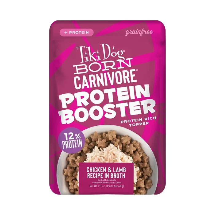 Tiki Dog Born Carnivore Protein Booster Chicken and Lamb in Broth Wet Dog Food Topper Pouch – 2.1 Oz – Case of 12