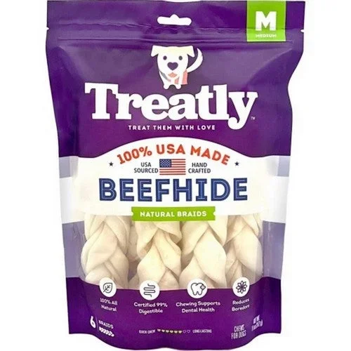 Treatly, Treatly 100% Usa Beefhide Braids, 7 IN-6 Pack,Natural