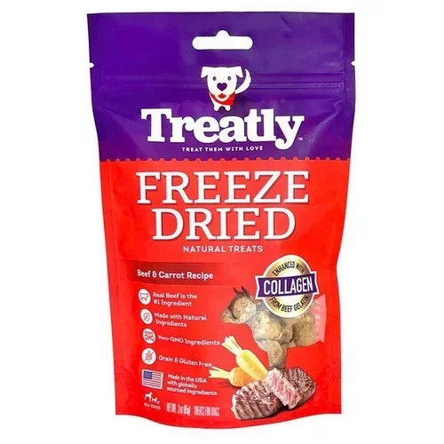 Treatly, Treatly Freeze Dried Dog Treats, Beef & Carrot, 3 Ounces
