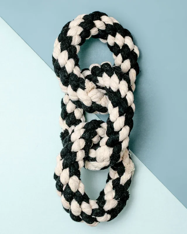 Triple Ring Rope Dog Toy in Black & White
