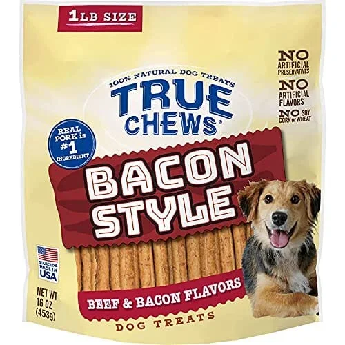 True Chews Bacon Style Treat Soft and Chewy Dog Treats – Beef/Bacon – 16 Oz