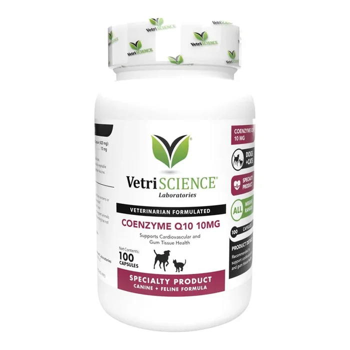 VetriScience Coenzyme Q10 10 mg Capsules for Dogs & Cats – Heart, Cardiovascular & Gum Health Supplement – 100 Count