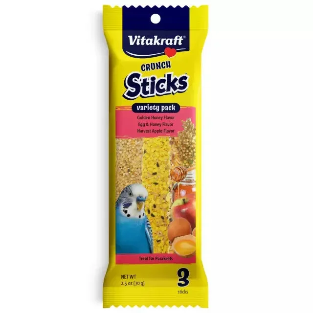 Vitakraft Crunch Parakeet Sticks Variety Pack Honey, Egg, Apple 2.5-oz, Bird Treat