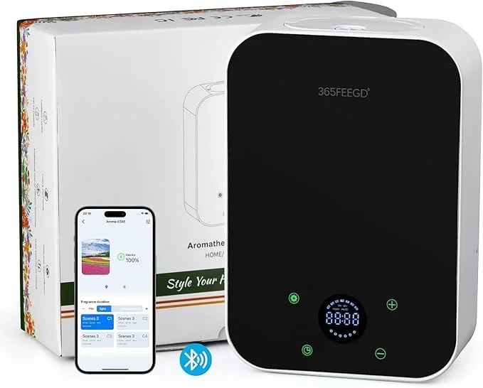 Waterless Oil Diffuser – Pure Essential Oil Diffuser with App Control – 150ml/1700 Sq.Ft. Coverage for Effective Aromatherapy in Home/Office/Hotel (White Black)