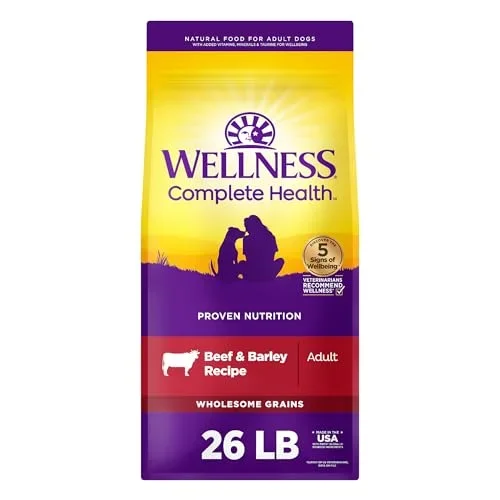 Wellness Complete Health Wholesome Grains Beef and Barley Recipe Adult Dry Dog Food – 26 Lbs