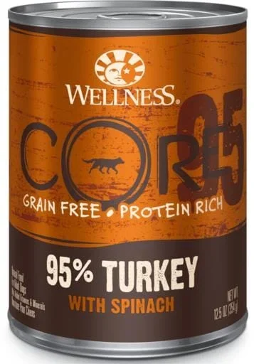 Wellness Core 95% Grain-Free High-Protein Turkey and Spinach Canned Dog Food – 12.5 Oz – Case of 12