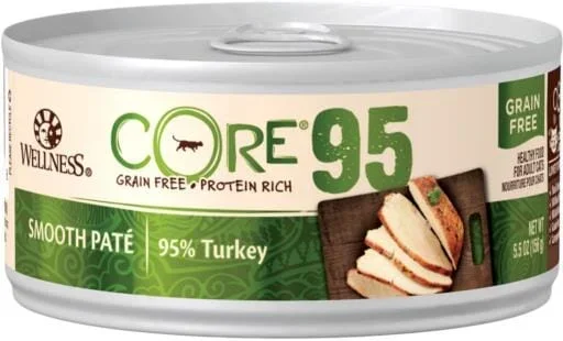Wellness Core 95% Grain-Free High-Protein Turkey Smooth Pate Canned Cat Food – 5.5 Oz – Case of 12
