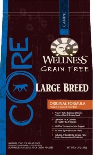 Wellness Core Original Formula Natural Grain-Free Deboned Chicken and Turkey Large-Breed Adult Dry Dog Food – 24 Lbs