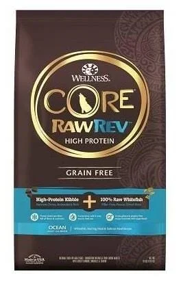 Wellness Core Raw-Rev Oceans Recipe Grain-Free Whitefish Salmon and Herring with Freeze-Dried Whitefish Adult Dry Dog Food – 18 Lbs