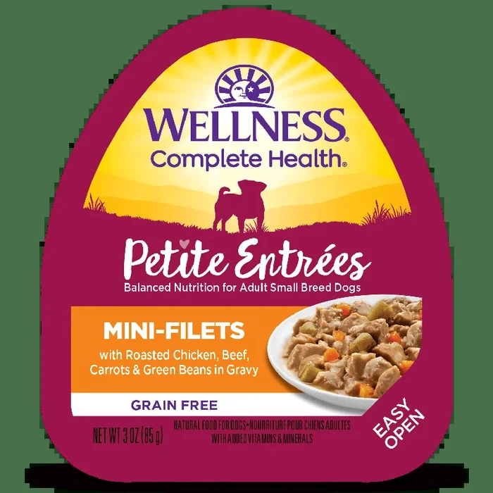 Wellness® Petite Entrées Mini-Filets with Roasted Chicken, Beef, Carrots & Green Beans in Gravy, Wet Dog Food, 3-oz Case of 12