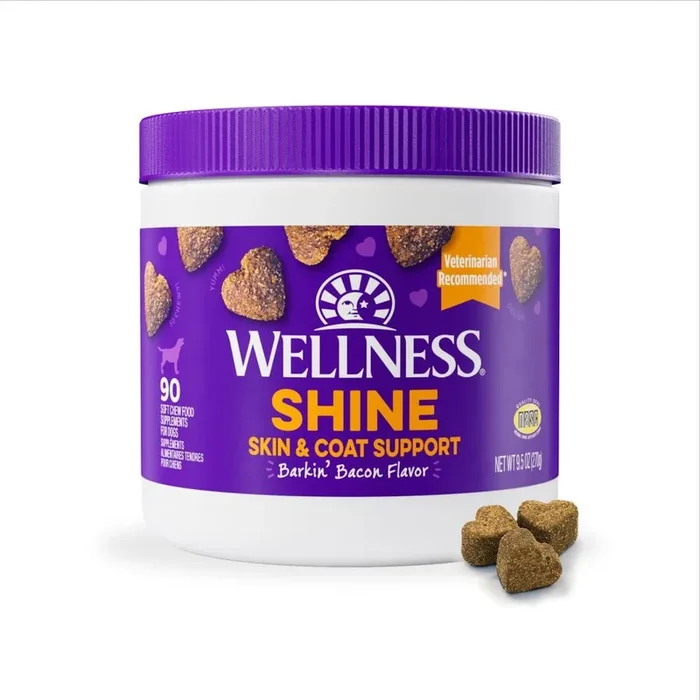 Wellness Shine Skin and Coat Barkin’ Bacon Flavor Soft Chew Dog Supplements – 45 Count