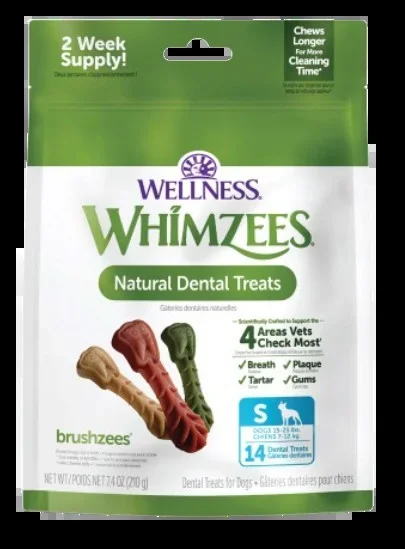 Wellness WHIMZEES Brushzees Small Breed Dental Dog Treats, 14 Count