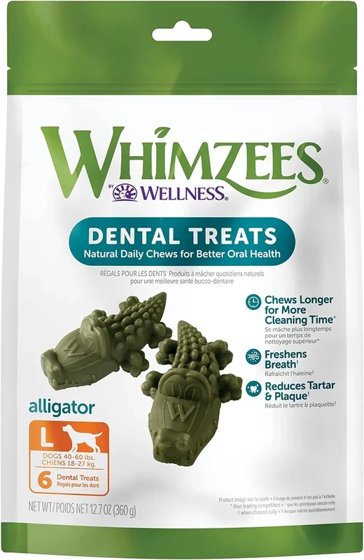 Whimzees All Natural Daily Large Alligator Dental Chews, 6-Count, Dog Chew