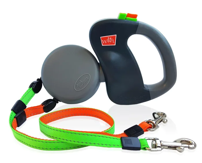 Wigzi Dual-Dog Walking Retractable Untangle Gel Grip Handle Dog Leash – Small/Medium – Up to 6 Feet