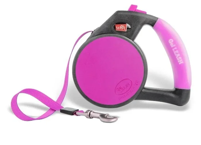 Wigzi Gel Handle Gripped Tape Retractable Nylon Dog Leash – Pink – Medium – Up to 16 Feet