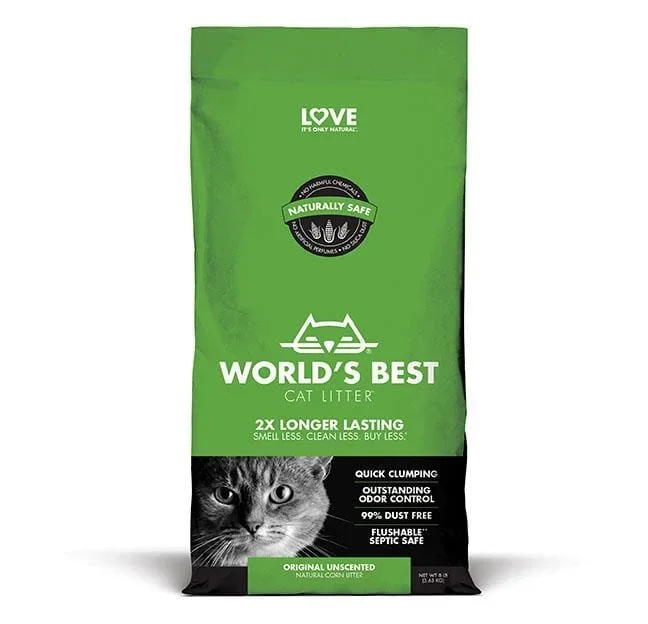 World’s Best Cat Litter Green Bag Clumping Litter Cat Litter – 8 lb Bag – Case of 3