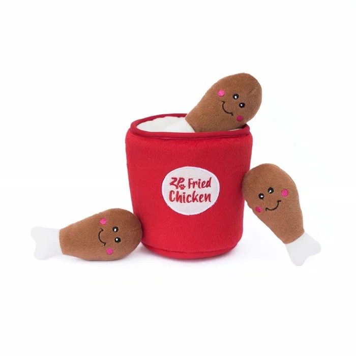 Zippy Paws Bucket of Chicken Burrow Interactive Hide-and-Seek Squeak and Plush Dog Toy