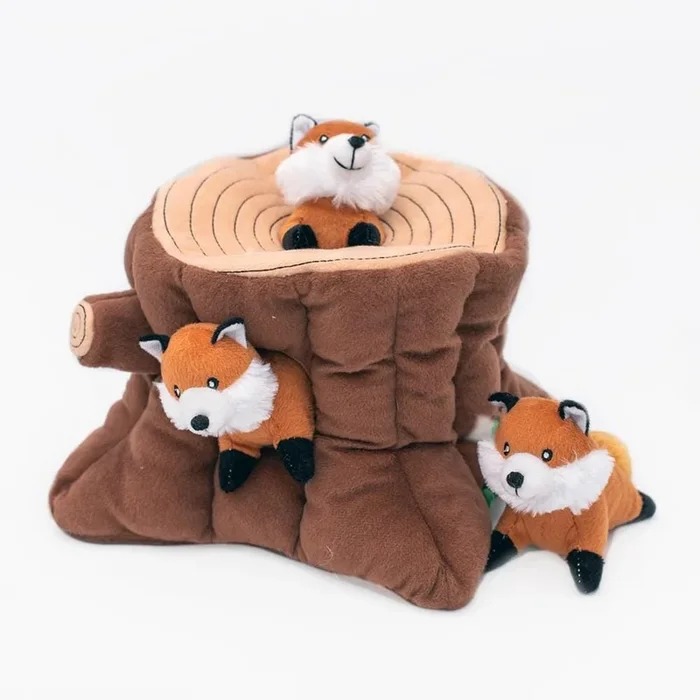 Zippy Paws Burrow Fox Stump Interactive Squeak and Plush Dog Toy – X-Large
