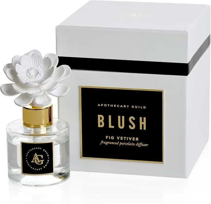 Zodax Apothecary Guild Blush Porcelain Oil Diffuser – Home Fragrance Diffuser Ideal for Living Room, Bathroom, Office – Makes a Great Gift – Porcelain Flower Design – Fig Vetiver – 1.69 Oz.