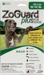 Zoguard Plus Spot-On Flea and Tick for Dogs – 89 – 132 Lbs – 3 Pack