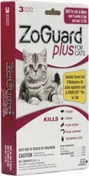 Zoguard Plus Spot-On Topical Flea and Tick for Cats – Under 1.5 Lbs – 3 Pack