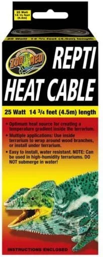 Zoo Med Laboratories Reptile Heater Cable for Terrariums – 25WT – 14.75 Feet